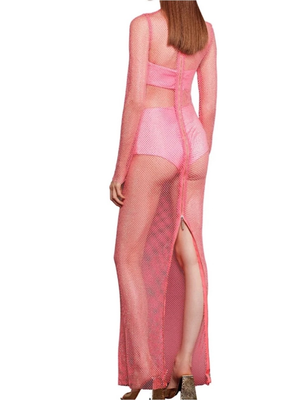 Bronx & Branco Sheer hot Pink Mesh and rhinestone dress - Picture 4 of 8